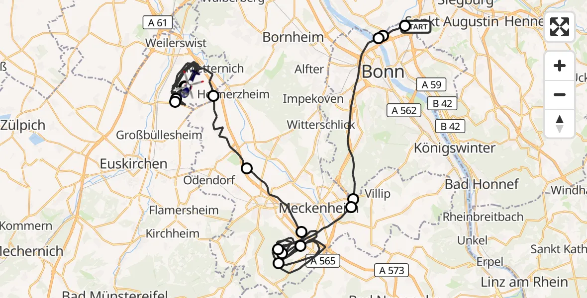 Flugroute Polizeihubschrauber Sankt Augustin - Weilerswist, 02 Juli 2026, 07:35