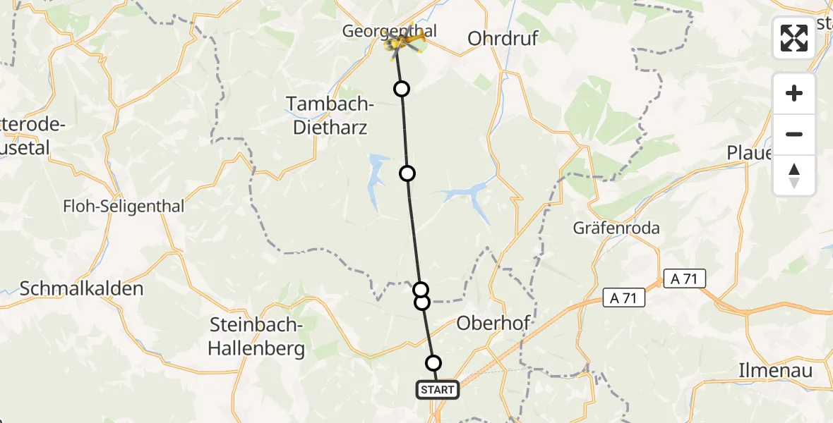 Flugroute Rettungshubschrauber Zella-Mehlis - Georgenthal, 02 Juli 2026, 07:36