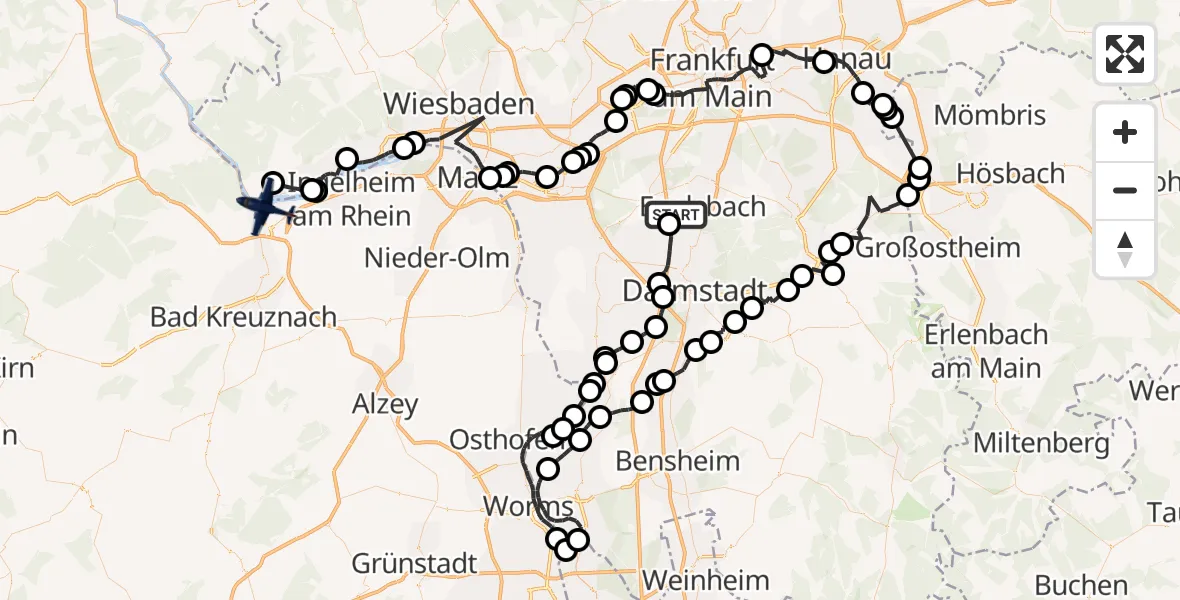 Flugroute Polizeiflugzeug Erzhausen - Bingen am Rhein, 02 Juli 2026, 07:36
