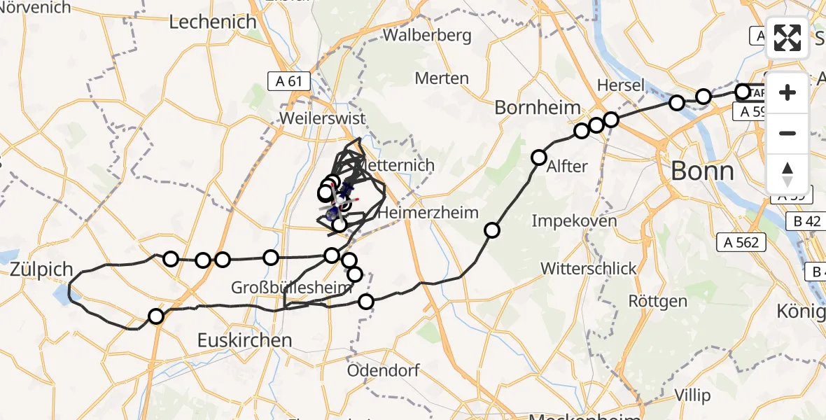 Flugroute Polizeihubschrauber Sankt Augustin - Weilerswist UL, 02 Juli 2026, 07:39