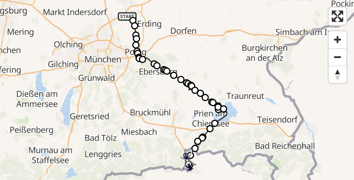 Flugroute Polizeihubschrauber München Flughafen - Oberaudorf, 02 Juli 2026, 07:41