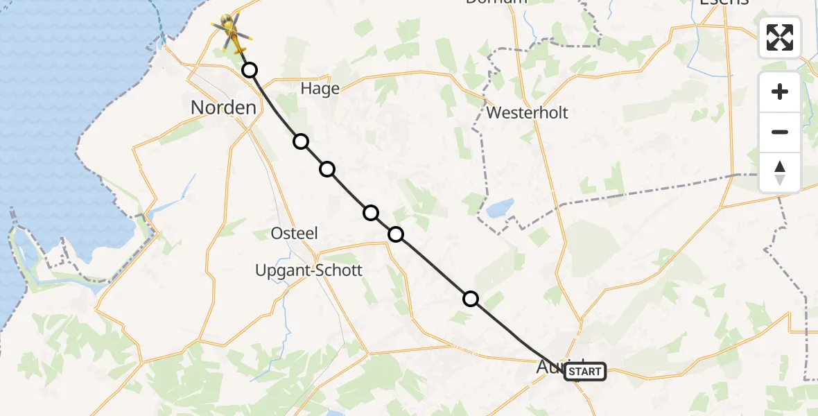 Flugroute Ambulanzhubschrauber Aurich - Norden, 02 Juli 2026, 07:41