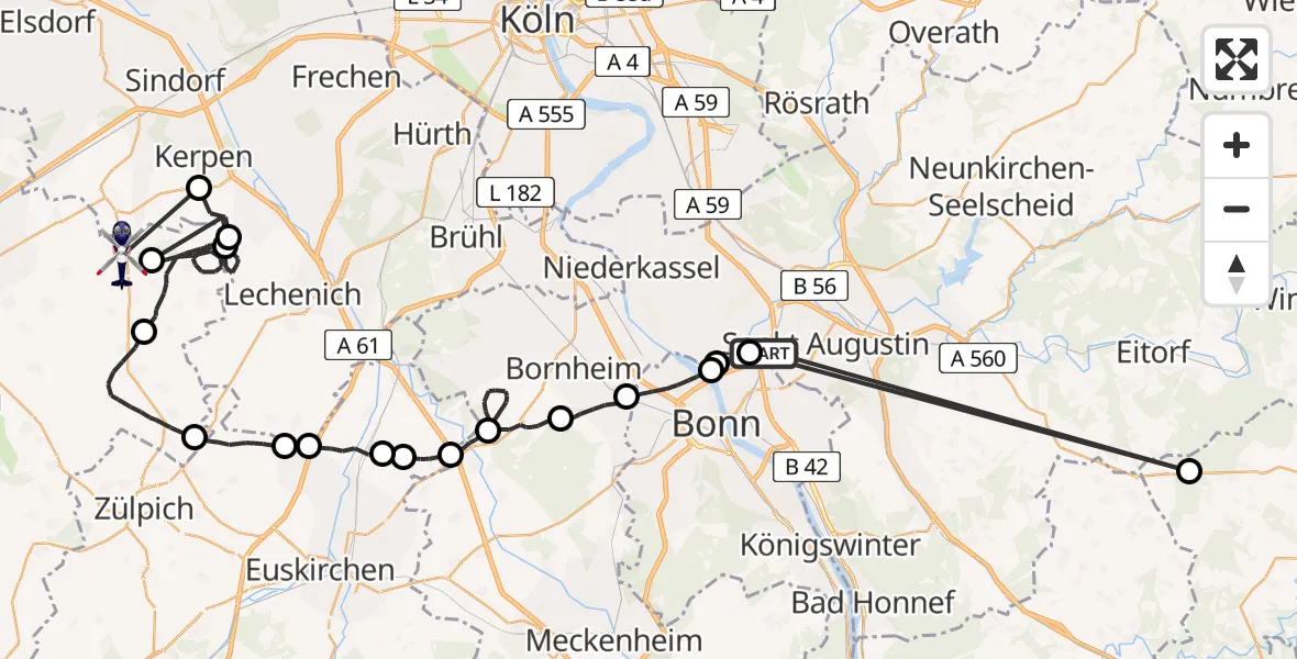 Flugroute Polizeihubschrauber Sankt Augustin - Nörvenich, 02 Juli 2026, 07:42