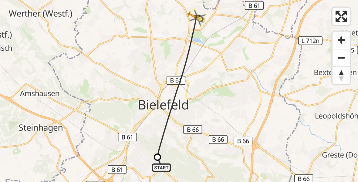 Flugroute Rettungshubschrauber Luftrettungszentrum Bielefeld - Bielefeld, 02 Juli 2026, 07:44