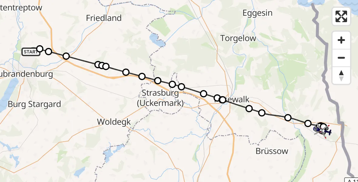 Flugroute Polizeihubschrauber Neubrandenburg Trollenhagen Flughafen - Ramin, 02 Juli 2026, 07:47