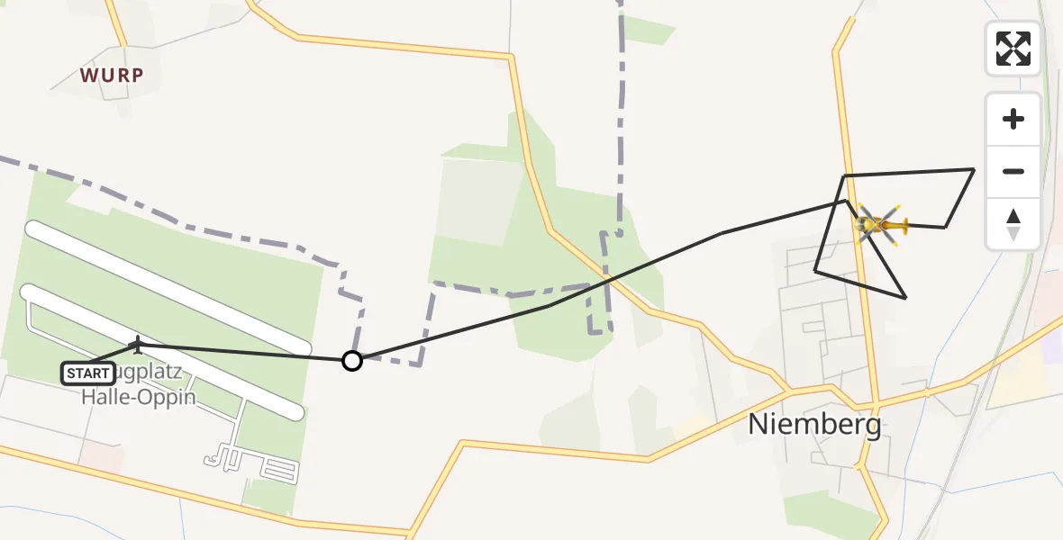Flugroute Rettungshubschrauber Halle-Oppin Flugplatz - Landsberg, 02 Juli 2026, 07:48