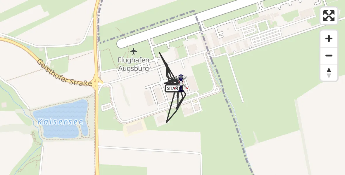Flugroute Polizeihubschrauber Augsburg Flughafen - Augsburg Flughafen, 02 Juli 2026, 07:51
