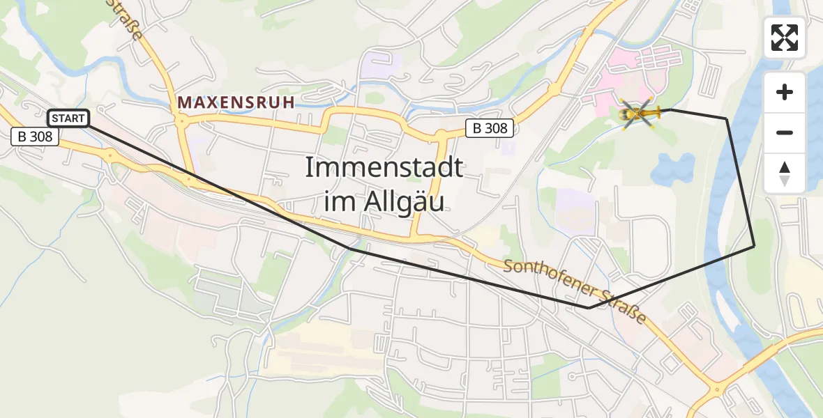 Flugroute Rettungshubschrauber Immenstadt i.Allgäu - Immenstadt i.Allgäu, 02 Juli 2026, 07:56