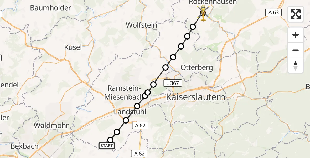 Flugroute Rettungshubschrauber Knopp-Labach - Imsweiler UL, 02 Juli 2026, 07:56
