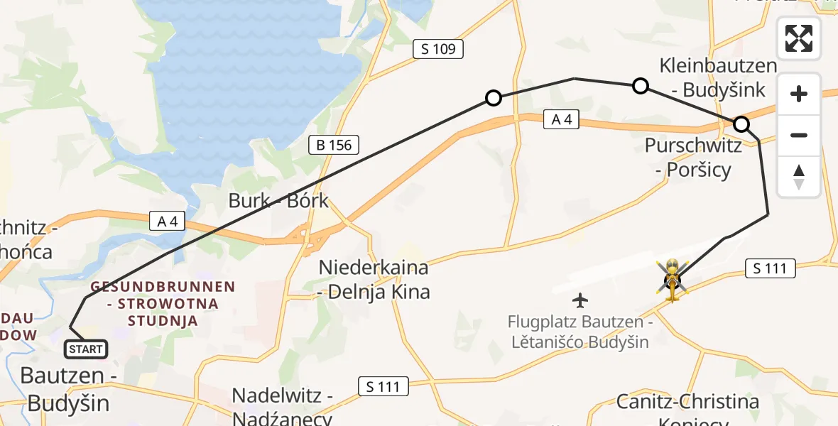 Flugroute Rettungshubschrauber Bautzen - Bautzen Flugplatz, 02 Juli 2026, 08:10