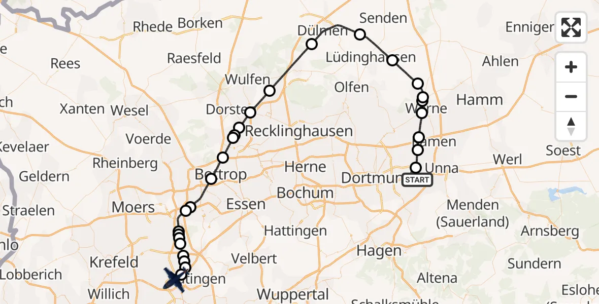 Flugroute Polizeiflugzeug Dortmund Flughafen - Düsseldorf Flughafen, 02 Juli 2026, 08:12