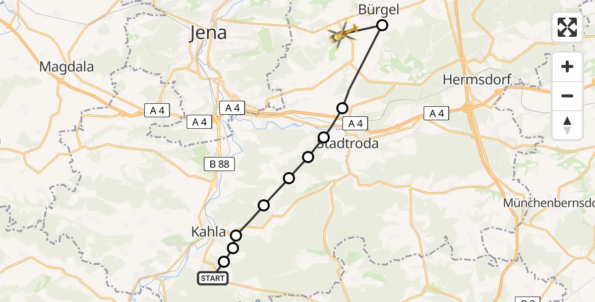Flugroute Rettungshubschrauber Kleineutersdorf - Bürgel, 02 Juli 2026, 08:12