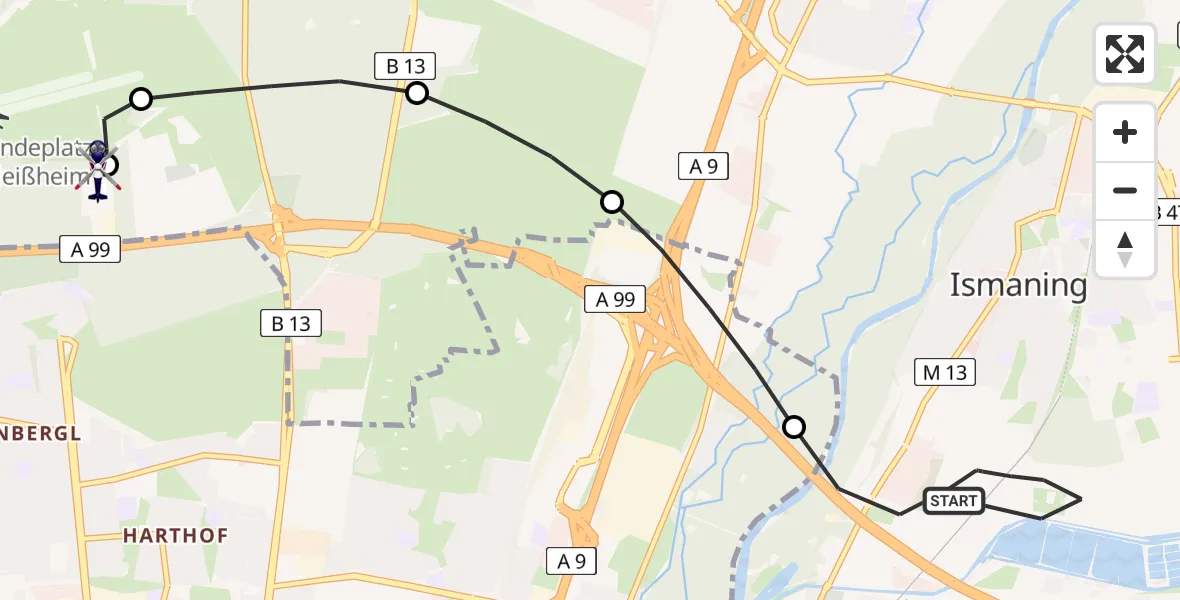Flugroute Polizeihubschrauber Ismaning - Oberschleißheim, 02 Juli 2026, 08:14