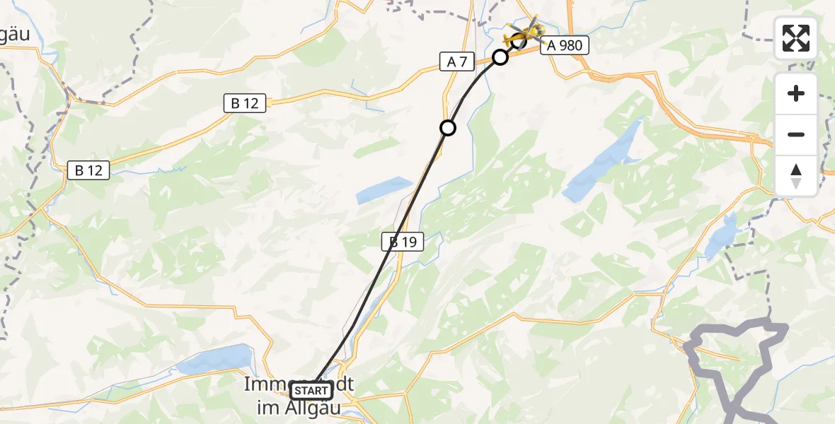 Flugroute Rettungshubschrauber Immenstadt i.Allgäu - Kempten-Durach Flugplatz, 02 Juli 2026, 08:17