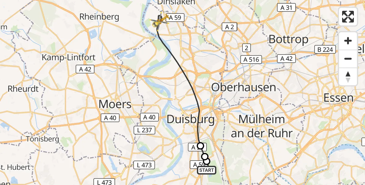 Flugroute Rettungshubschrauber Duisburg Air Rescue Hubschrauberlandeplatz (Christoph 9) - Duisburg, 02 Juli 2026, 08:19