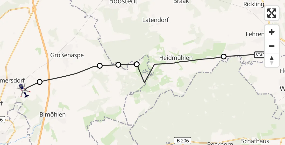 Flugroute Polizeihubschrauber Rickling - Wiemersdorf, 02 Juli 2026, 08:20