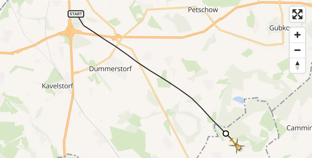 Flugroute Ambulanzhubschrauber Dummerstorf - Wardow, 02 Juli 2026, 08:21