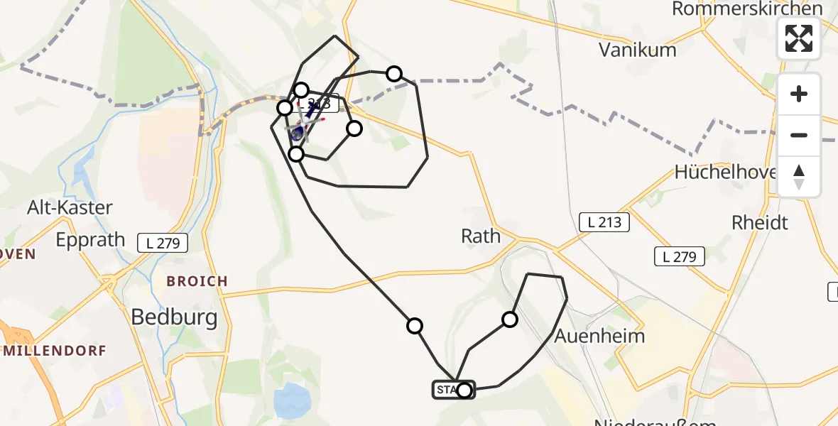 Flugroute Polizeihubschrauber Bergheim - Bedburg, 02 Juli 2026, 08:29