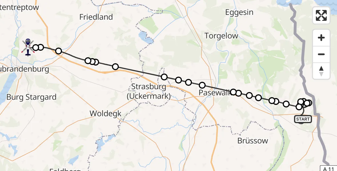 Flugroute Polizeihubschrauber Ramin - Neubrandenburg Trollenhagen Flughafen, 02 Juli 2026, 08:33