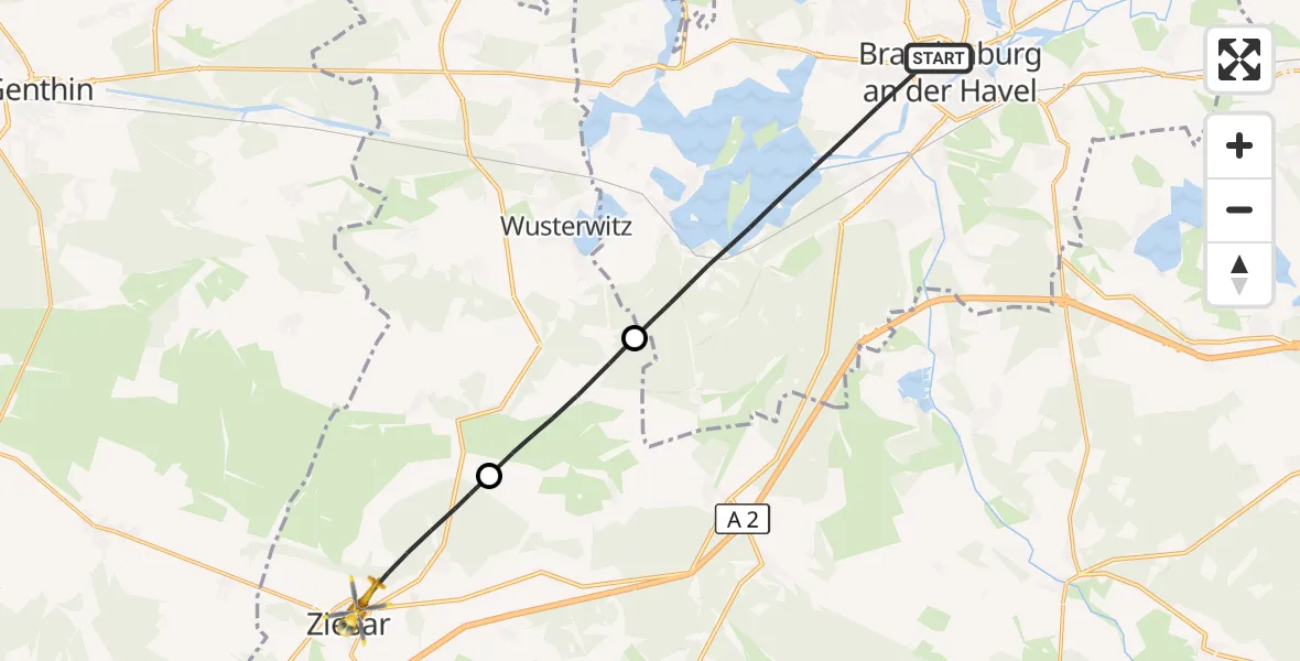 Flugroute Rettungshubschrauber Brandenburg an der Havel - Ziesar, 02 Juli 2026, 08:37