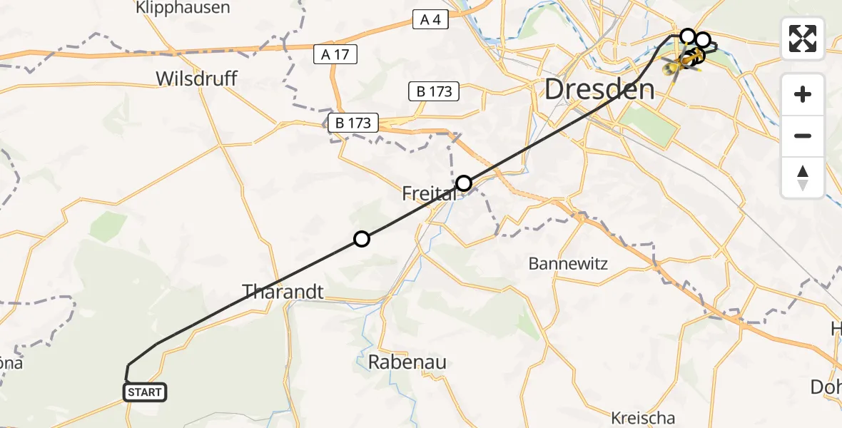 Flugroute Rettungshubschrauber Tharandt - Dresden University Hospital, 02 Juli 2026, 08:41