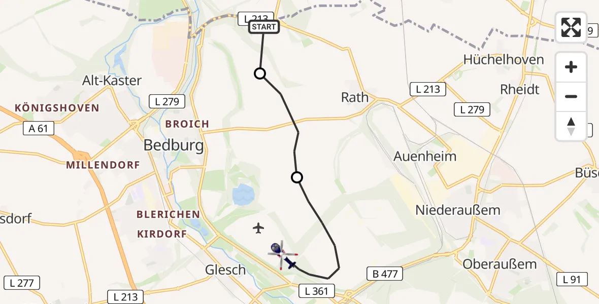 Flugroute Polizeihubschrauber Grevenbroich - Bergheim Flugplatz, 02 Juli 2026, 08:44