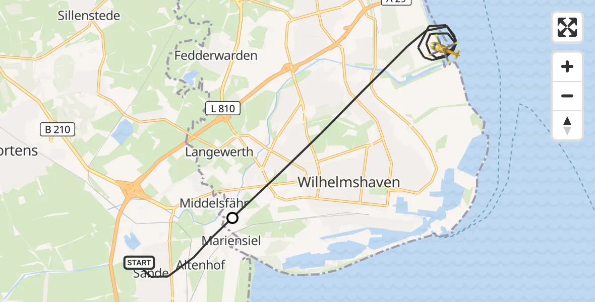 Flugroute Rettungshubschrauber Sande - Wilhelmshaven, 02 Juli 2026, 08:44
