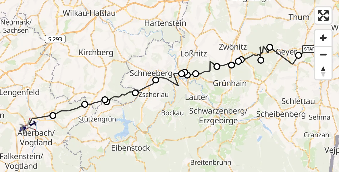 Flugroute Polizeihubschrauber Thermalbad Wiesenbad - Rodewisch, 02 Juli 2026, 08:48