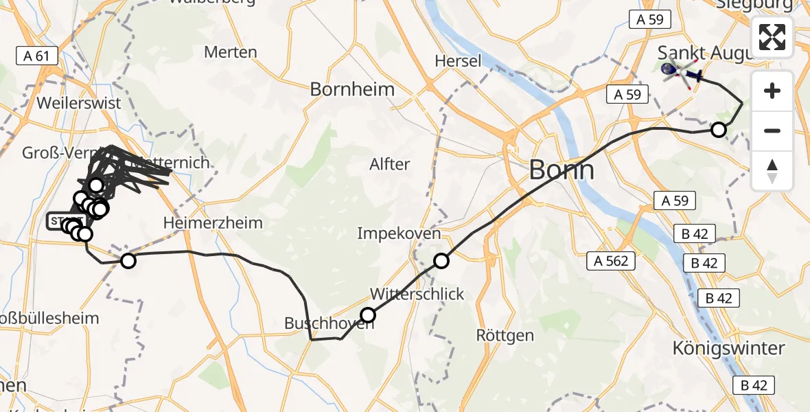 Flugroute Polizeihubschrauber Weilerswist - Bonn-Hangelar Flugplatz, 02 Juli 2026, 08:49