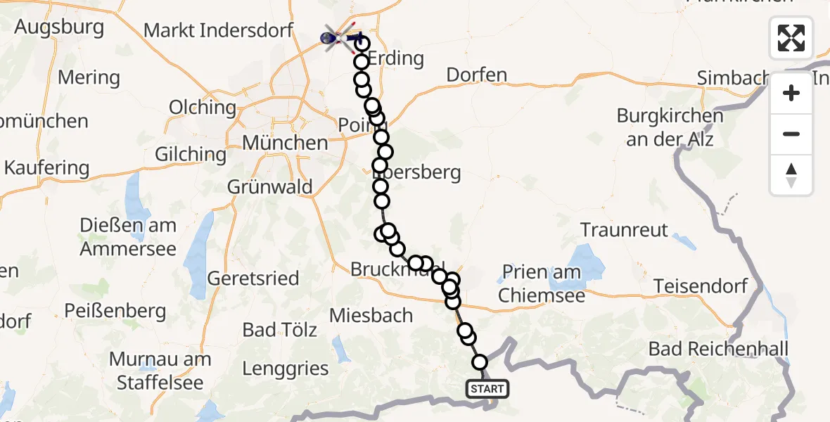 Flugroute Polizeihubschrauber Oberaudorf - München Flughafen, 02 Juli 2026, 08:52