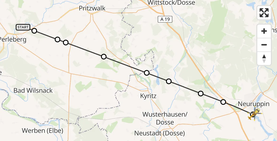 Flugroute Rettungshubschrauber Perleberg - Neuruppin, 02 Juli 2026, 08:53