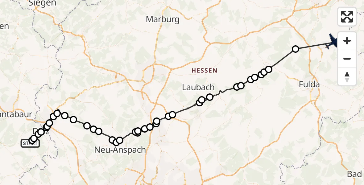 Flugroute Polizeiflugzeug Steinsberg - Hünfeld, 02 Juli 2026, 08:55