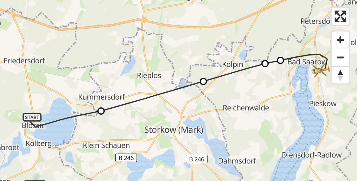 Flugroute Rettungshubschrauber Heidesee - Bad Saarow, 02 Juli 2026, 09:02