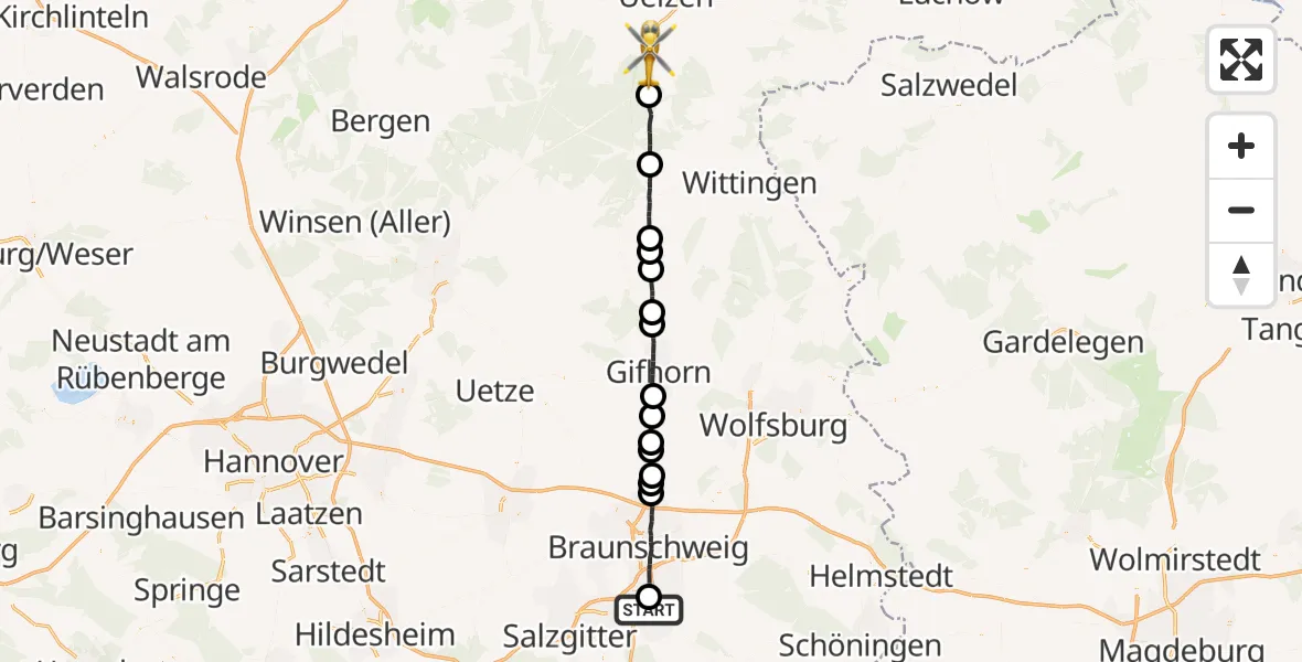 Flugroute Rettungshubschrauber Wolfenbüttel - Wrestedt, 02 Juli 2026, 09:04