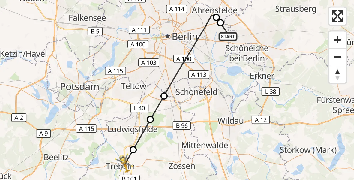 Flugroute Rettungshubschrauber Berlin - Trebbin, 02 Juli 2026, 09:12