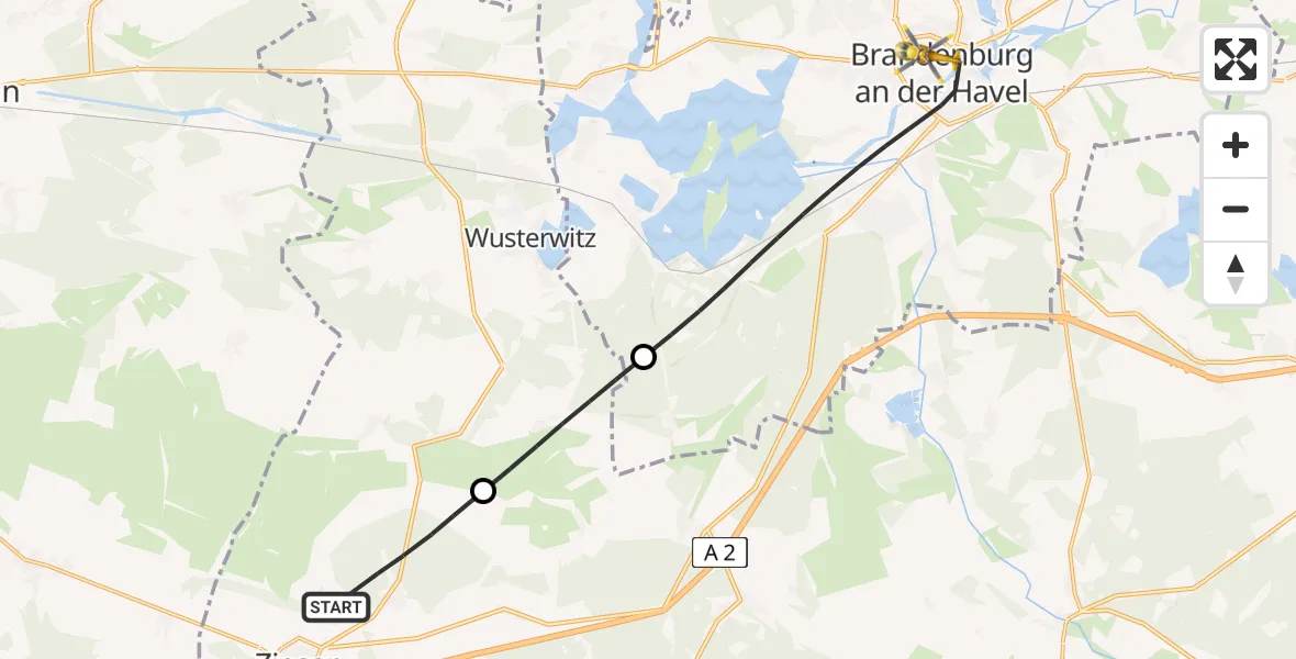 Flugroute Rettungshubschrauber Ziesar - Brandenburg an der Havel, 02 Juli 2026, 09:14