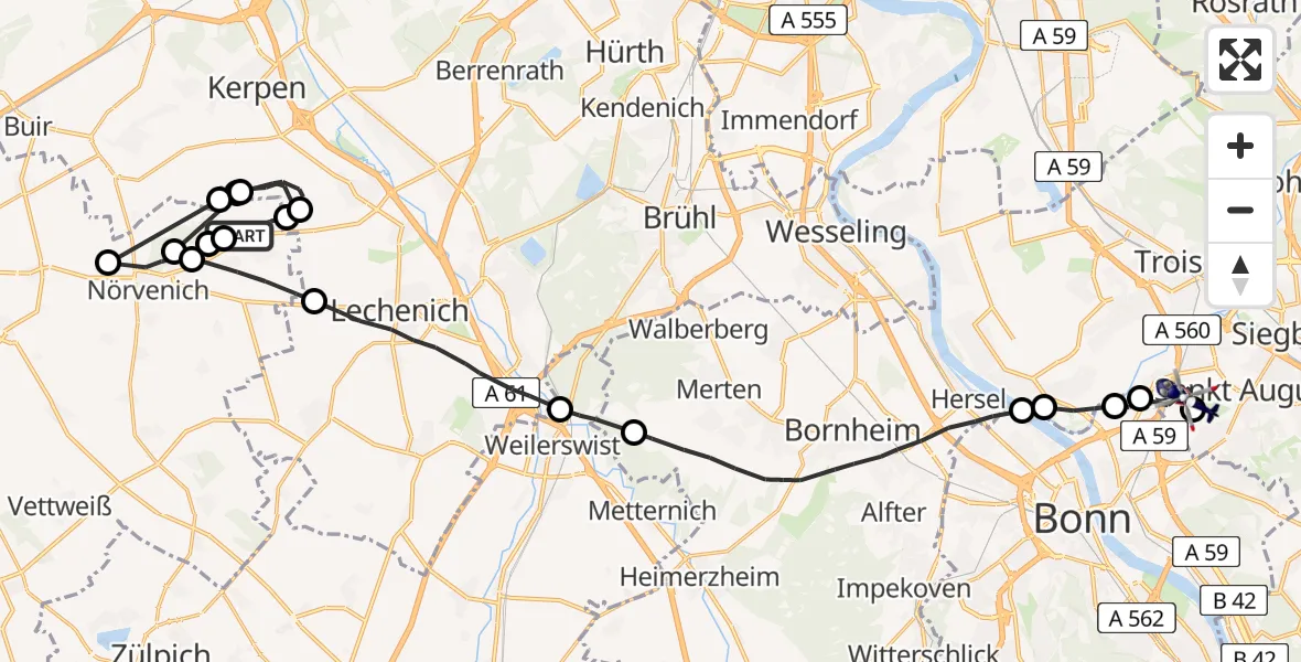 Flugroute Polizeihubschrauber Nörvenich - Sankt Augustin, 02 Juli 2026, 09:15