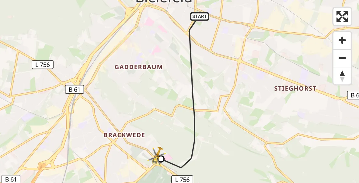 Flugroute Rettungshubschrauber Bielefeld - Luftrettungszentrum Bielefeld, 02 Juli 2026, 09:15
