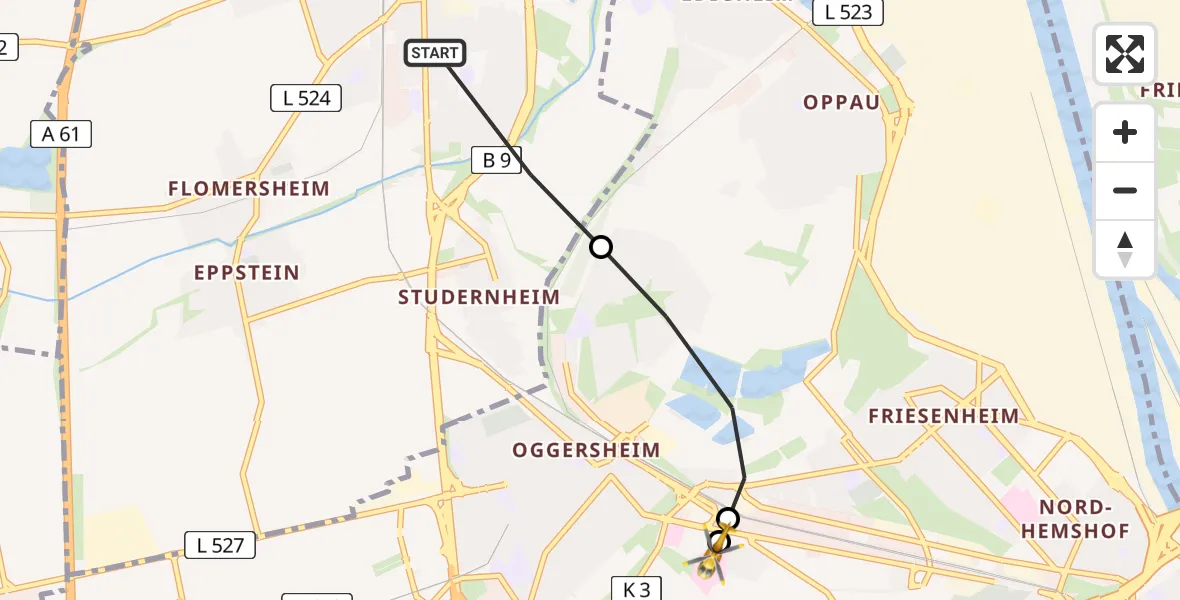 Flugroute Rettungshubschrauber Frankenthal (Pfalz) - Ludwigshafen Accident Hospital, 02 Juli 2026, 09:19