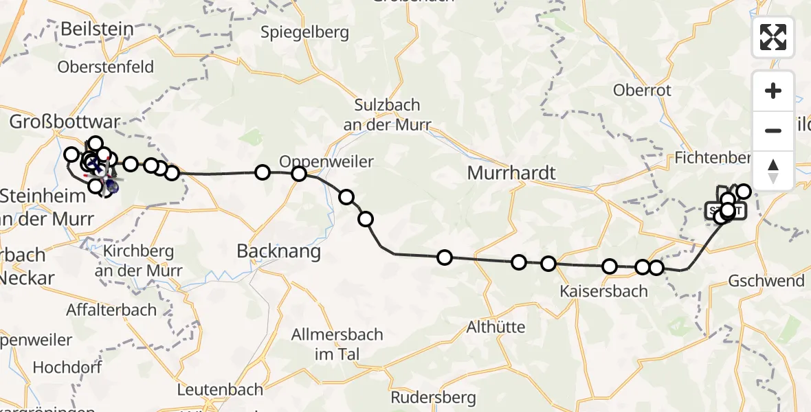 Flugroute Polizeihubschrauber Fichtenberg - Steinheim an der Murr, 02 Juli 2026, 09:27