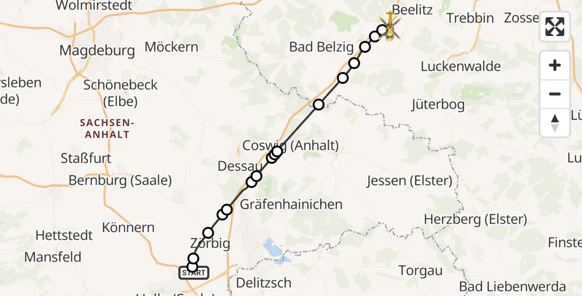 Flugroute Rettungshubschrauber Landsberg - Linthe, 02 Juli 2026, 09:27
