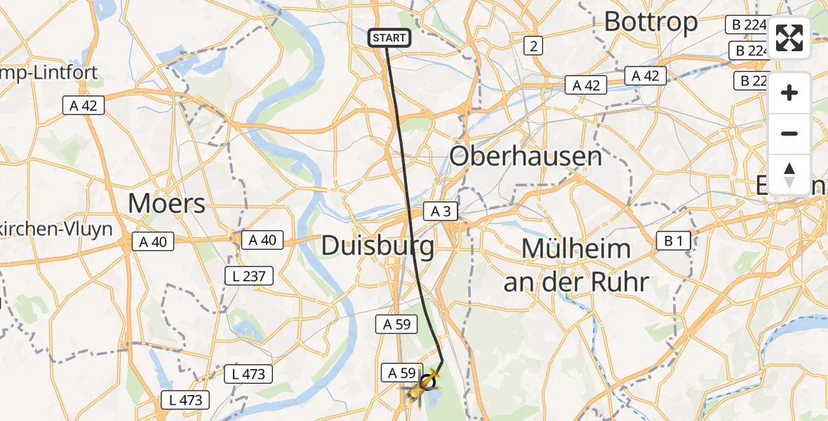Flugroute Rettungshubschrauber Duisburg - Duisburg Air Rescue Hubschrauberlandeplatz (Christoph 9), 02 Juli 2026, 09:27