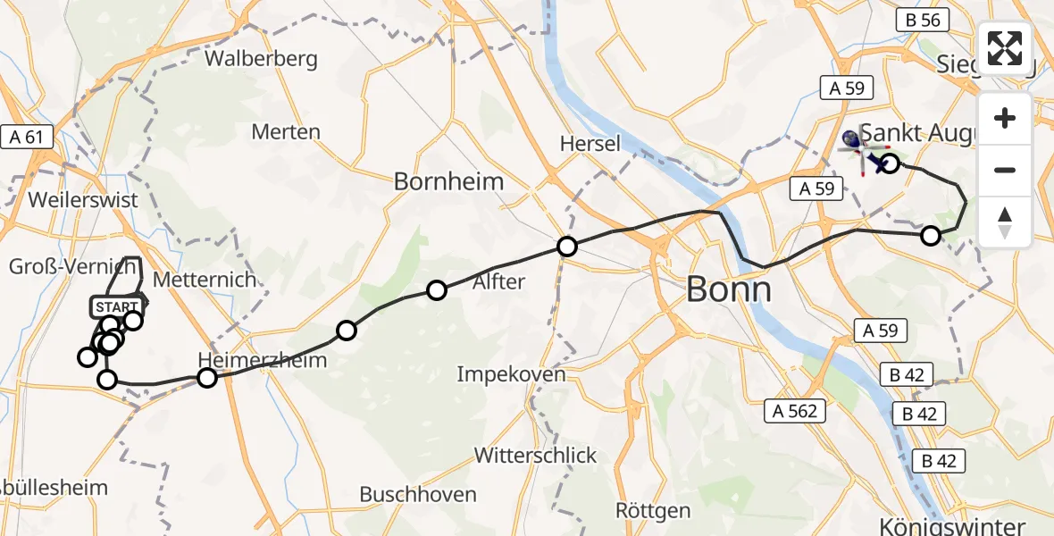 Flugroute Polizeihubschrauber Weilerswist - Bonn-Hangelar Flugplatz, 02 Juli 2026, 09:28