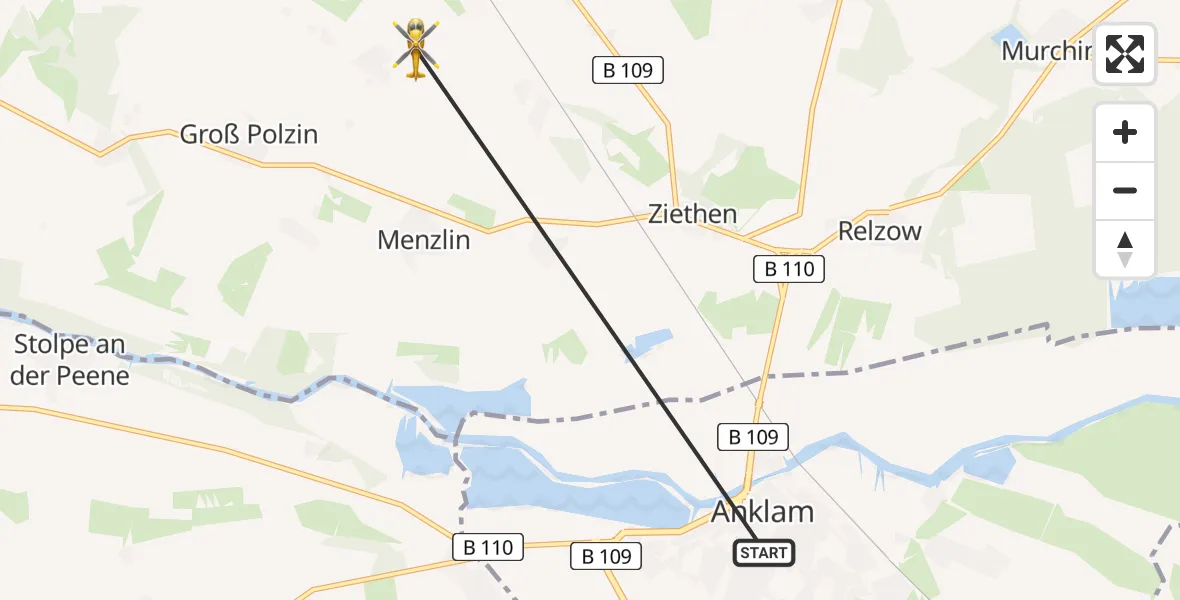 Flugroute Rettungshubschrauber Anklam - Groß Polzin, 02 Juli 2026, 09:30