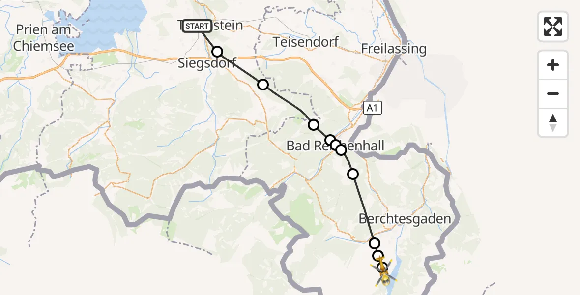 Flugroute Rettungshubschrauber Traunstein - Schönau a.Königssee, 02 Juli 2026, 09:33