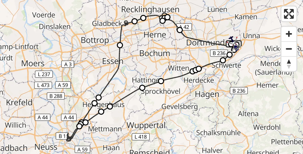 Flugroute Polizeihubschrauber Dortmund Flughafen - Dortmund Flughafen, 02 Juli 2026, 09:35