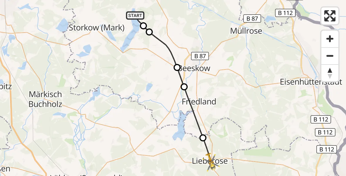 Flugroute Rettungshubschrauber Bad Saarow - Lieberose, 02 Juli 2026, 09:37