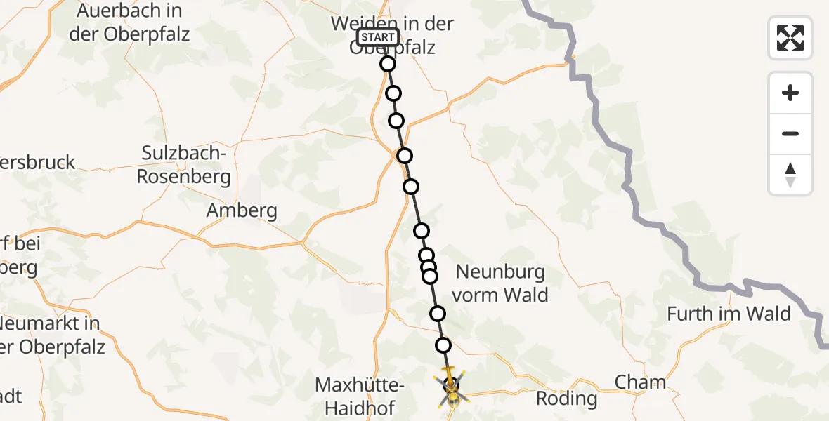 Flugroute Rettungshubschrauber Weiden i.d.OPf. - Nittenau, 02 Juli 2026, 09:37
