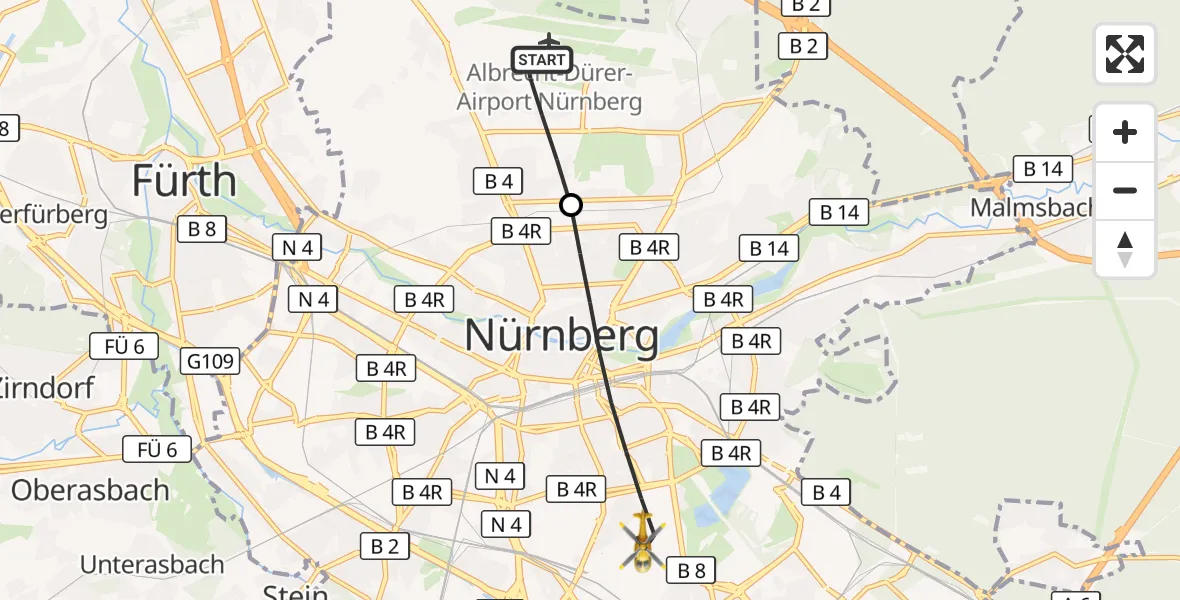 Flugroute Ambulanzhubschrauber Flughafen Nuremberg - Nürnberg, 02 Juli 2026, 09:38