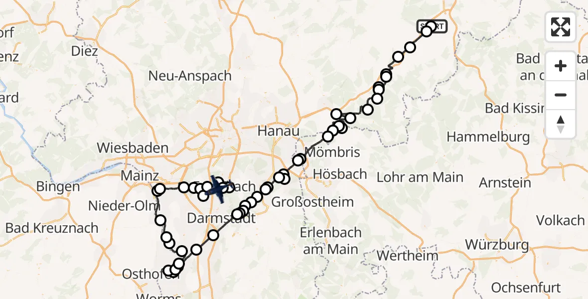 Flugroute Polizeiflugzeug Kalbach - Flughafen Frankfurt-Egelsbach, 02 Juli 2026, 09:44